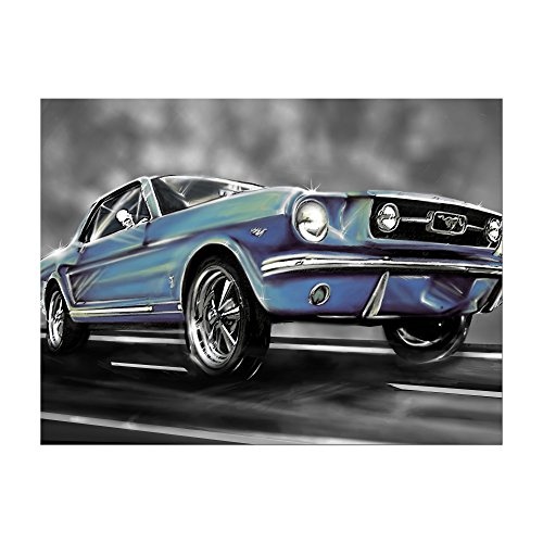 Keilrahmenbild - Mustang Graphic - blau - Bild auf Leinwand - 120x90 cm 1 teilig - Leinwandbilder - Motorisiert - Oldtimer - Klassiker - Amerika