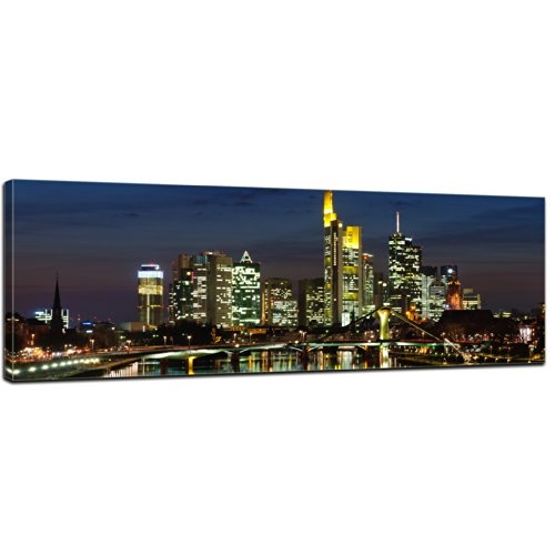 Keilrahmenbild - Frankfurt Skyline bei Nacht -...