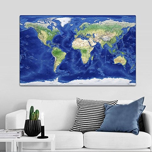 CanvasArts Weltkarte Relief Blau - Leinwand PINNWAND auf...