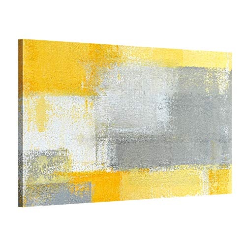 ge Bildet® hochwertiges Leinwandbild Abstrakte Kunstwerke - Grey and Yellow II - abstrakt grau Gelb Weiß - 70 x 50 cm einteilig 2205 D