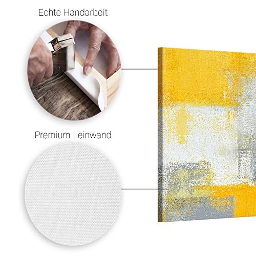 ge Bildet® hochwertiges Leinwandbild Abstrakte Kunstwerke - Grey and Yellow II - abstrakt grau Gelb Weiß - 70 x 50 cm einteilig 2205 D