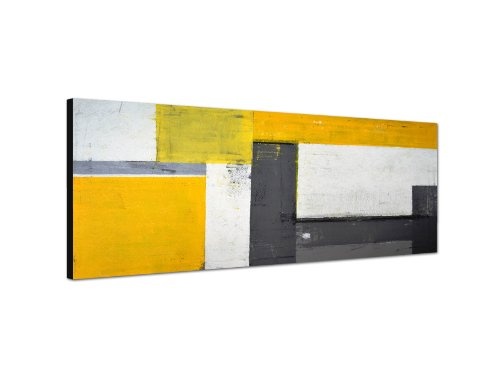 Augenblicke Wandbilder Keilrahmenbild Wandbild 150x50cm Gemälde Malerei abstrakt grau gelb weiß