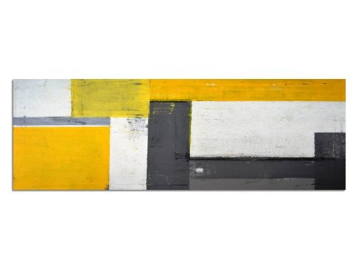 Augenblicke Wandbilder Keilrahmenbild Wandbild 150x50cm Gemälde Malerei abstrakt grau gelb weiß