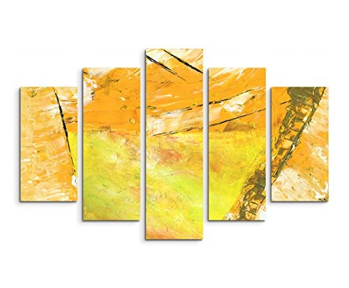 5 teiliges Wandbild auf Leinwand (Gesamt: H: 100cm B: 160cm) Keilrahmenbild Canvas Fotodruck Leinwandbild Leinwanddruck Kunstdruck Wandbild orange gelb grün gemalt