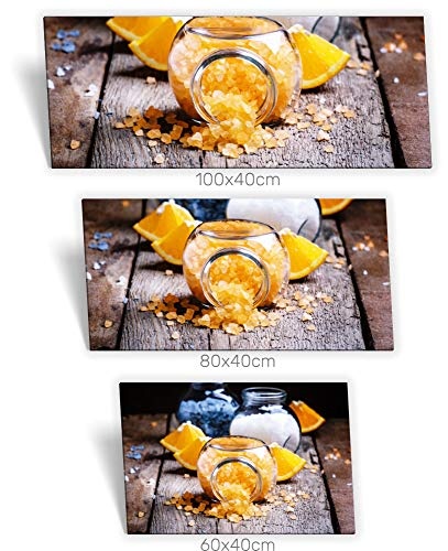 Medianlux Leinwand-Bild Keilrahmen-Bild SPA Wellness Bade-Salz Orange Weiß Blau Gelb, 60 x 40cm (BxH)