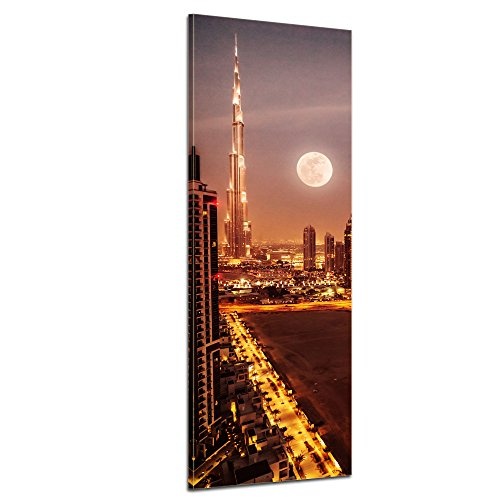Keilrahmenbild - Dubai im Mondlicht - Bild auf Leinwand - 40x120 cm - Leinwandbilder - Städte & Kulturen - Vereinigten Arabischen Emirate - Vollmond