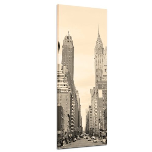 Keilrahmenbild - Manhattan Street View - Bild auf Leinwand - 40x120 cm - Leinwandbilder - Städte & Kulturen - Amerika - New York - Wolkenkratzer