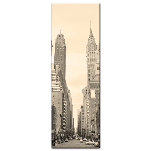 Keilrahmenbild - Manhattan Street View - Bild auf Leinwand - 40x120 cm - Leinwandbilder - Städte & Kulturen - Amerika - New York - Wolkenkratzer