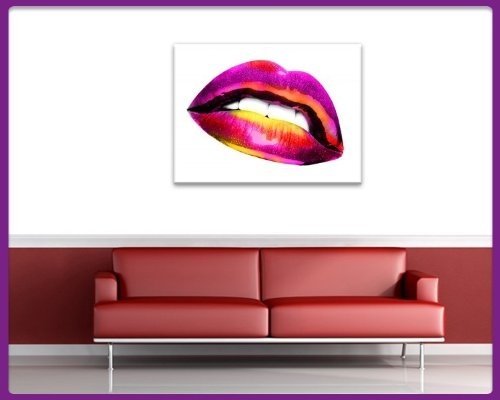 Keilrahmenbild - Lippen Vintage - Bild auf Leinwand - 120x90 cm - Leinwandbilder - Urban & Graphic - Mund - Pinke Lippen - Verführung - sexy