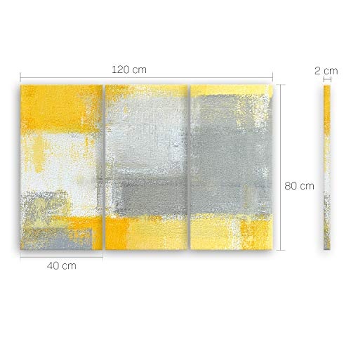 ge Bildet® hochwertiges Leinwandbild XXL - Grey and Yellow II - 120 x 80 cm mehrteilig (3 teilig) | Wanddeko Wandbild Wandbilder Bild auf Leinwand | 2204B B abstrakte bilder Gelb Grau