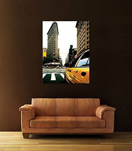 Keilrahmenbild - Yellow Cab - New York USA - Bild auf Leinwand - 90 x 120 cm - Leinwandbilder - Bilder als Leinwanddruck - Städte & Kulturen - Amerika - USA - Taxi in New York