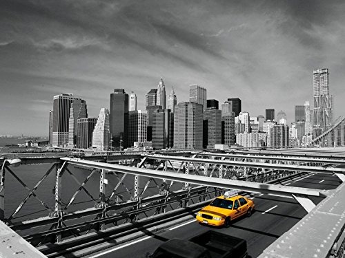 1art1 111930 New York - Gelbes Taxi Auf Brooklyn Bridge Poster Leinwandbild Auf Keilrahmen 40 x 30 cm