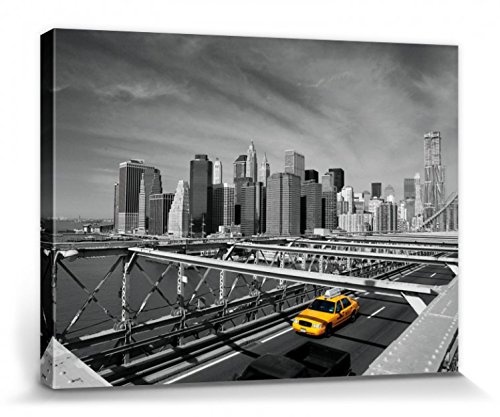 1art1 111930 New York - Gelbes Taxi Auf Brooklyn Bridge Poster Leinwandbild Auf Keilrahmen 40 x 30 cm
