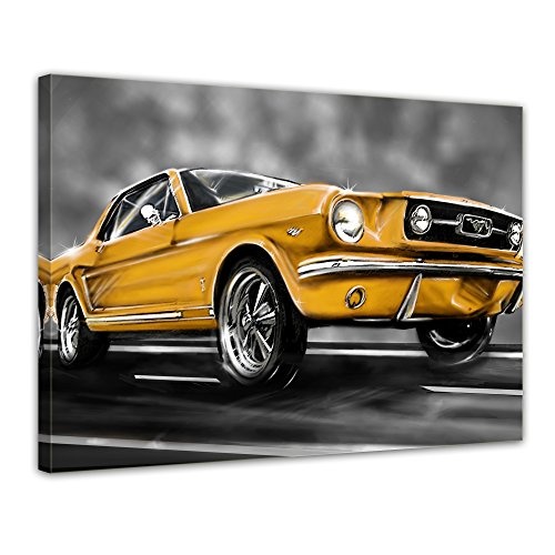 Keilrahmenbild - Mustang Graphic - gelb - Bild auf Leinwand - 120x90 cm - Leinwandbilder - Motorisiert - Oldtimer - Klassiker - Amerika