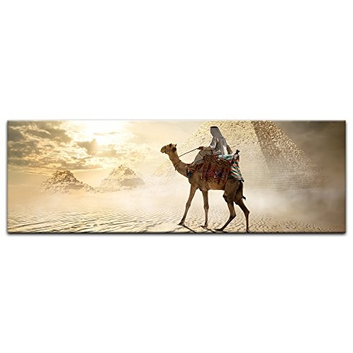 Keilrahmenbild Pyramiden im Nebel - 120x40 cm LeinKeilrahmenbilder Bilder als Leinwanddruck Fotoleinwand Landschaften Ägypten - Gizeh Pyramiden