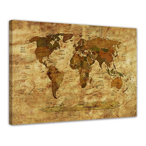 Keilrahmenbild - Weltkarte Retro II farbig - Bild auf Leinwand - 120x90 cm 1 teilig - Leinwandbilder - Urban & Graphic - Erde - grafische Darstellung - detailliert - einmalig