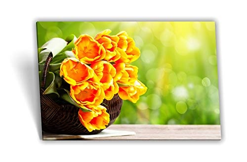 Medianlux Leinwand-Bild Keilrahmen-Bild SPA Wellness Blumen Korb Sonnenlicht Gelb Grün Braun, 80 x 40cm (BxH)