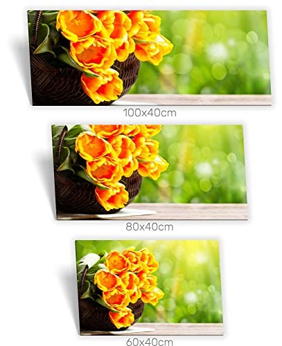 Medianlux Leinwand-Bild Keilrahmen-Bild SPA Wellness Blumen Korb Sonnenlicht Gelb Grün Braun, 80 x 40cm (BxH)