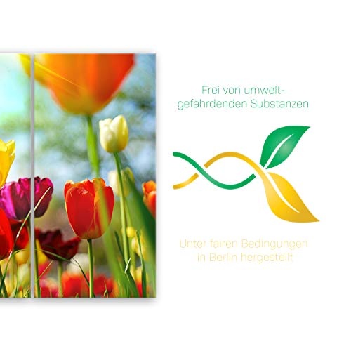 ge Bildet® hochwertiges Leinwandbild XXL - Frühlings Tulpen - 120 x 80 cm mehrteilig (3 teilig) 2152