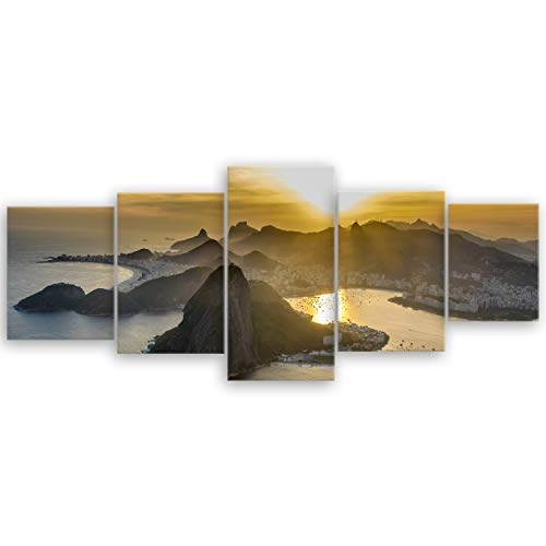 ge Bildet® hochwertiges Leinwandbild XXL - Sonnenuntergang in Rio de Janeiro Bild - Brasilien - 200 x 80 cm mehrteilig (5 teilig) 1277