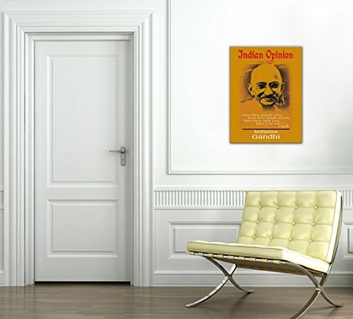 1art1 68947 Mahatma Gandhi - Indian Opinion, Zuerst Ignorieren Sie Dich, Gelb Poster Leinwandbild Auf Keilrahmen 80 x 60 cm