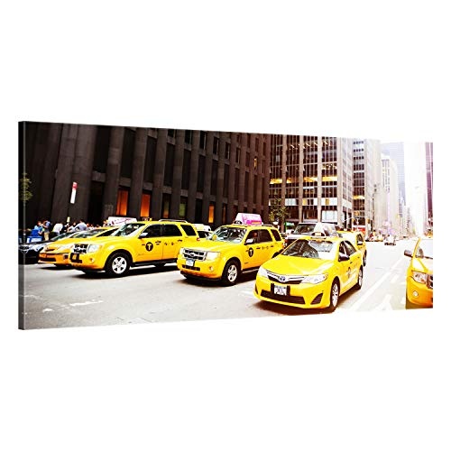 ge Bildet® hochwertiges Panorama Leinwandbild - New York Taxi - 100 x 40 cm einteilig | Wanddeko Wandbild Wandbilder Bild auf Leinwand | 2283B B