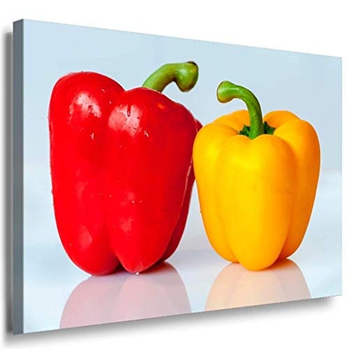 Paprika Gelb Rot Leinwandbild / LaraArt Bilder / Leinwand Bild + Mehrfarbig + Kunstdruck k25-3 Wandbild 70 x 50 cm