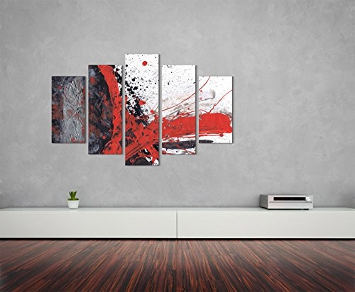 5 teiliges Wandbild auf Leinwand (Gesamt: H: 100cm B: 160cm) Keilrahmenbild Canvas Fotodruck Leinwandbild Leinwanddruck Kunstdruck Wandbild rot schwarz grau weiß gemalt