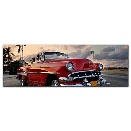 Keilrahmenbild - Roter Oldtimer in Havanna - Bild auf...