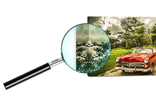 Topquadro XXL Wandbild, Leinwandbild 100x50cm, Kuba, Rotes Auto im Wald, Vintage - Panoramabild Keilrahmenbild, Bild auf Leinwand - Einteilig, Fertig zum Aufhängen
