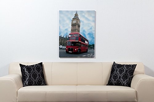 Wandbild Fotodruck Keilrahmen Bild London Big Ben roter Bus England 60x80 cm