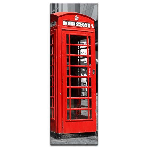 Keilrahmenbild - Rote Telefonzelle in London - Bild auf Leinwand - 40 x 120 cm - Leinwandbilder - Bilder als Leinwanddruck - Städte & Kulturen - Europa - England - Klassiker