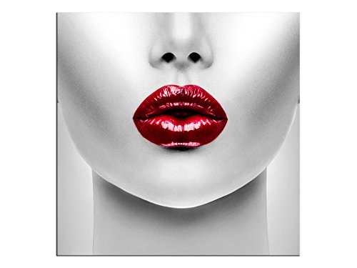 kunst-discounter Bild Leinwandbilder Canvas Sexy rote Lippen Schönes Modell A05337 Größe 40 x 40 cm