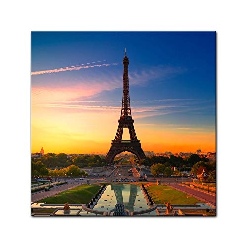 Keilrahmenbild - Paris II - Bild auf Leinwand - 80 x 80 cm - Leinwandbilder - Bilder als Leinwanddruck - Städte & Kulturen - Europa - Frankreich - Eiffelturm am Abend