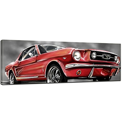 Keilrahmenbild - Mustang Graphic - rot - Bild auf Leinwand - 120x40 cm - Leinwandbilder - Motorisiert - Oldtimer - Klassiker - Amerika