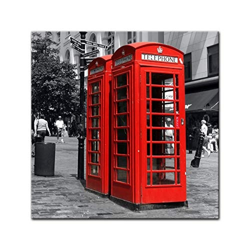 Keilrahmenbild - Rote Telefonzelle in London - Bild auf Leinwand - 80 x 80 cm - Leinwandbilder - Bilder als Leinwanddruck - Städte & Kulturen - Europa - England - Klassiker