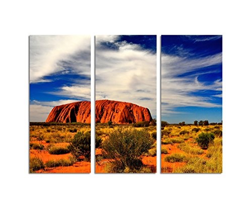 130x90cm - Keilrahmenbild Uluru-Nationalpark Australien rote Steine 3teiliges Wandbild auf Leinwand und Keilrahmen - Fotobild Kunstdruck Artprint
