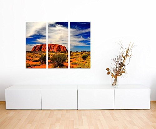 130x90cm - Keilrahmenbild Uluru-Nationalpark Australien rote Steine 3teiliges Wandbild auf Leinwand und Keilrahmen - Fotobild Kunstdruck Artprint