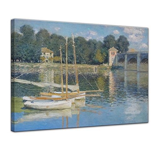 Keilrahmenbild Claude Monet Brücke von Argenteuil - 120x90cm quer - Alte Meister Berühmte Gemälde Leinwandbild Kunstdruck Bild auf Leinwand