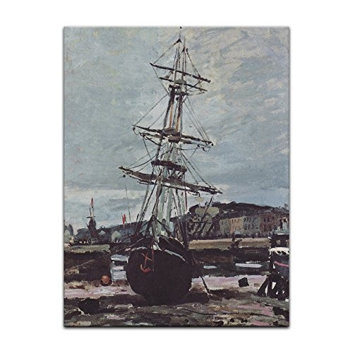 Keilrahmenbild Claude Monet Gestrandetes Boot in Fécamp - 90x120cm hochkant - Alte Meister Berühmte Gemälde Leinwandbild Kunstdruck Bild auf Leinwand