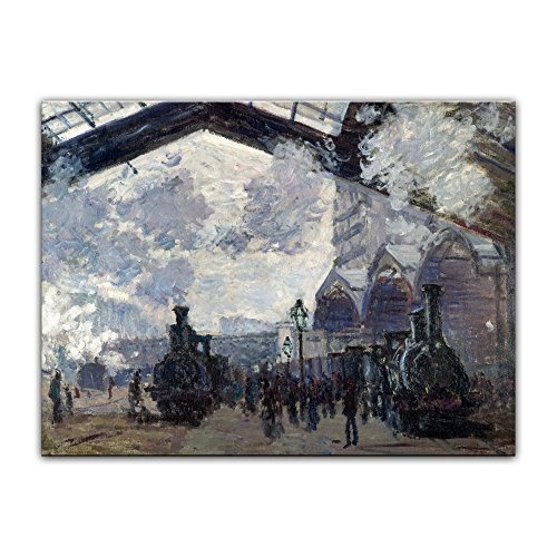 Keilrahmenbild Claude Monet Bahnhof Saint Lazare in Paris, Ankunft eines Zuges - 120x90cm quer - Alte Meister Berühmte Gemälde Leinwandbild Kunstdruck Bild auf Leinwand