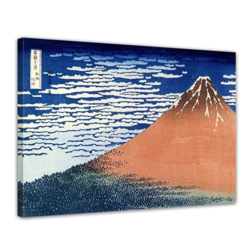 Leinwandbild Katsushika Hokusai Roter Fuji - 120x90cm quer - Keilrahmenbild Wandbild Alte Meister Kunstdruck Bild auf Leinwand Berühmte Gemälde