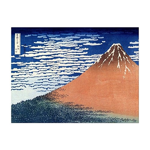 Leinwandbild Katsushika Hokusai Roter Fuji - 120x90cm quer - Keilrahmenbild Wandbild Alte Meister Kunstdruck Bild auf Leinwand Berühmte Gemälde