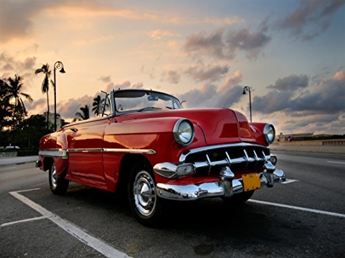 Keilrahmenbild - Roter Oldtimer in Havanna - Bild auf...