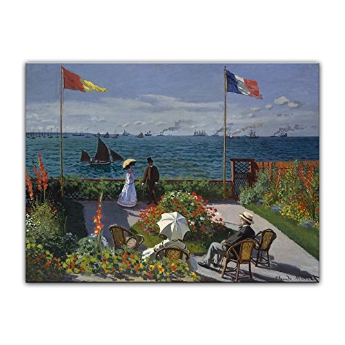 Keilrahmenbild Claude Monet Die Terrasse von Sainte-Adresse - 120x90cm quer - Alte Meister Berühmte Gemälde Leinwandbild Kunstdruck Bild auf Leinwand