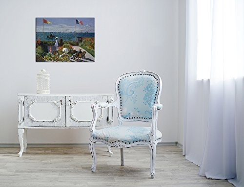 Keilrahmenbild Claude Monet Die Terrasse von Sainte-Adresse - 120x90cm quer - Alte Meister Berühmte Gemälde Leinwandbild Kunstdruck Bild auf Leinwand