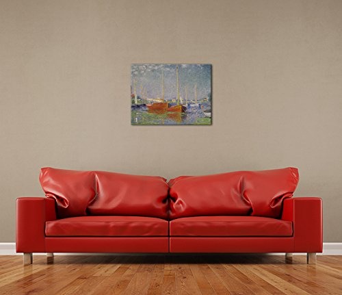 Keilrahmenbild Claude Monet Die roten Boote, Argenteuil - 120x90cm quer - Alte Meister Berühmte Gemälde Leinwandbild Kunstdruck Bild auf Leinwand