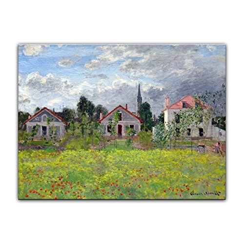 Keilrahmenbild Claude Monet Häuser in Argenteuil - 120x90cm quer - Alte Meister Berühmte Gemälde Leinwandbild Kunstdruck Bild auf Leinwand