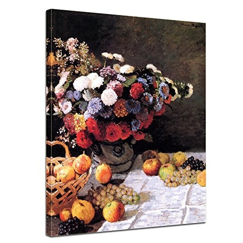 Keilrahmenbild Claude Monet Blumen und Früchte - 90x120cm hochkant - Alte Meister Berühmte Gemälde Leinwandbild Kunstdruck Bild auf Leinwand