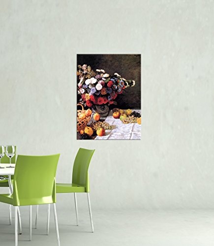 Keilrahmenbild Claude Monet Blumen und Früchte - 90x120cm hochkant - Alte Meister Berühmte Gemälde Leinwandbild Kunstdruck Bild auf Leinwand